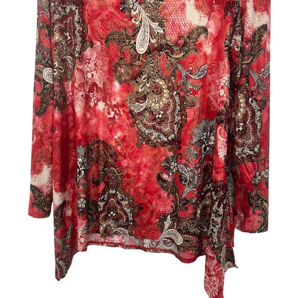 N Touch Women Vintage Red Paisley Print Long Sleeve Tunic Top 2X Asimetric Hem - Picture 13 of 13